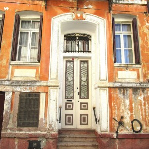 Door of an old greek house in Ayvalik