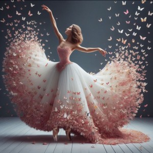 Ballerina in pink butterfly costume